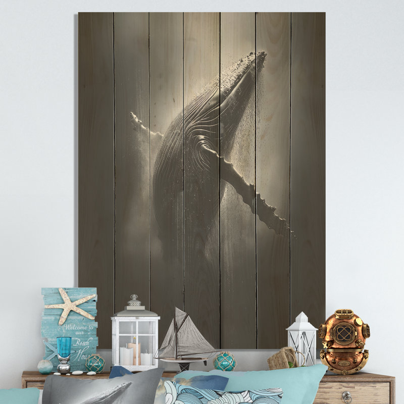 Danse de baleine noire et blanche I - baleine sur bois, H 44 po x l 34 po