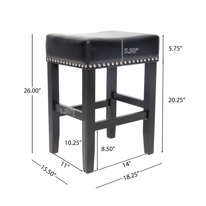 Shaws Classic Faux Leather & Solid Wood Counter/Bar Stools with Padded Saddle Seat, Black, Counter Stool (26" Seat Height)