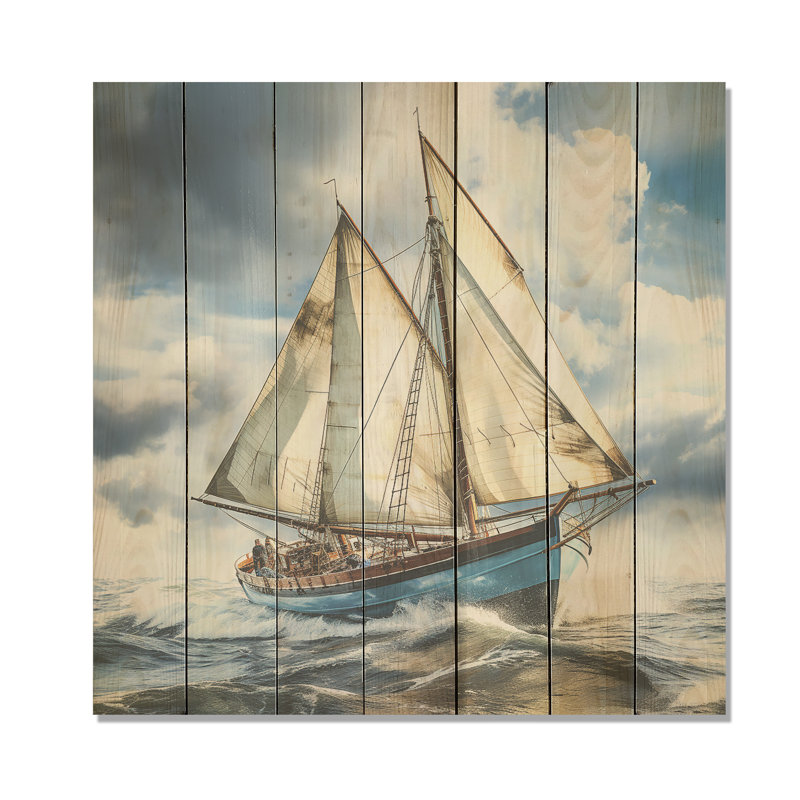 Morning Sail Horizon II - Coastal Boat On Wood Print, 15" H x 15" W