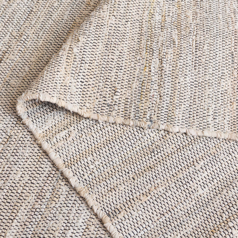 Abir Hand Woven Denim/Cotton Rug in Ivory/Black, Rectangle 5' x 8'