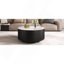 Table basse ronde moderne mobile avec roulettes, 2 tiroirs, plateau en pierre frittée à motif marbré, 29,5 po
