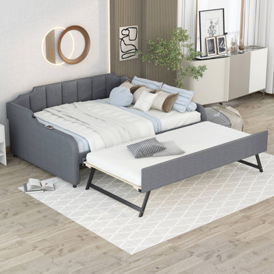 Upholstery Daybed With Trundle And USB Charging Design,Trundle Can Be Flat Or Erected