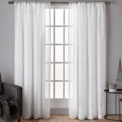 Exclusive Home Spirit Woven Pouf Applique Sheer Rod Pocket Curtain Panel Pair