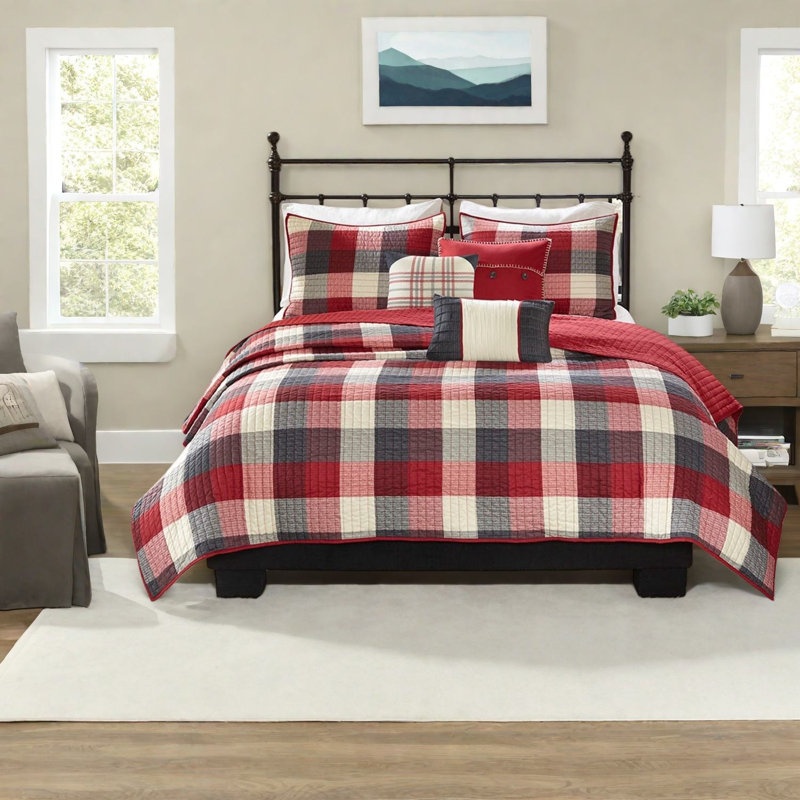 Rustic 6-piece Bedding Sets, Polyester Quilt With Decorative Throw Pillows For Cozy Cabin Style