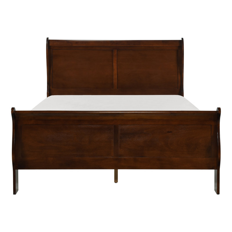 Lit double à finition cerisier brun, mobilier de style traditionnel pour un sommeil de rêve en bois de taille classique, Brun