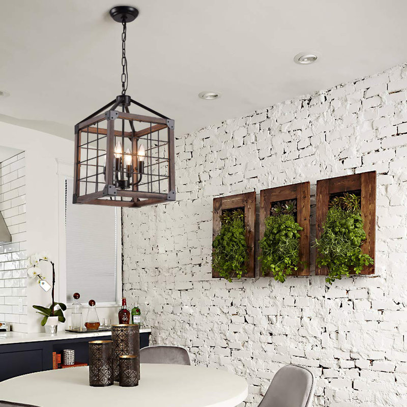 Luminaire suspendu cage en bois 4 lumières 4 pouces de largeur