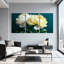 Pivoine, pivoines blanches sur fond foncé, ensemble de 3 impressions sur toile-1033402520