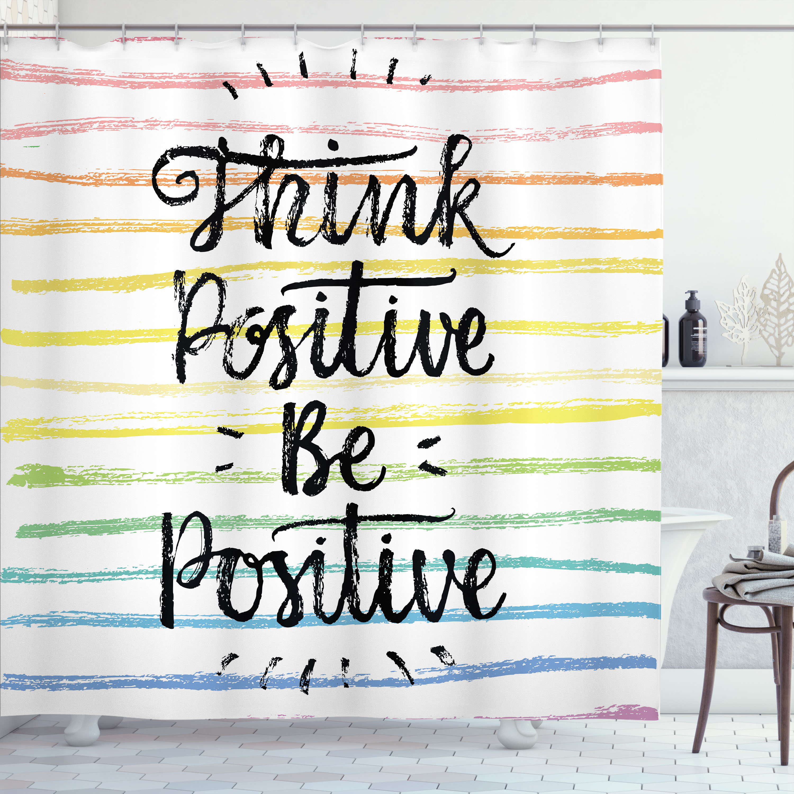 Ambesonne Positive Energy Shower Curtain Motive Rainbow Line Wayfair