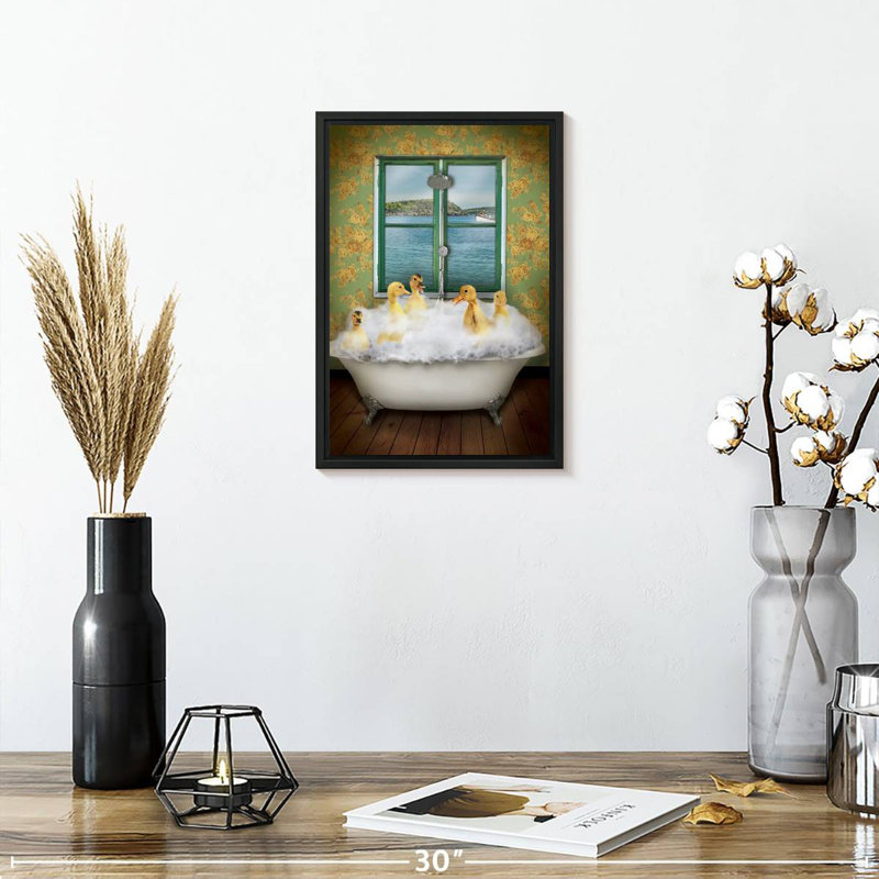 Canards dans la baignoire, 9 po x 13 po, Cadre flottant noir