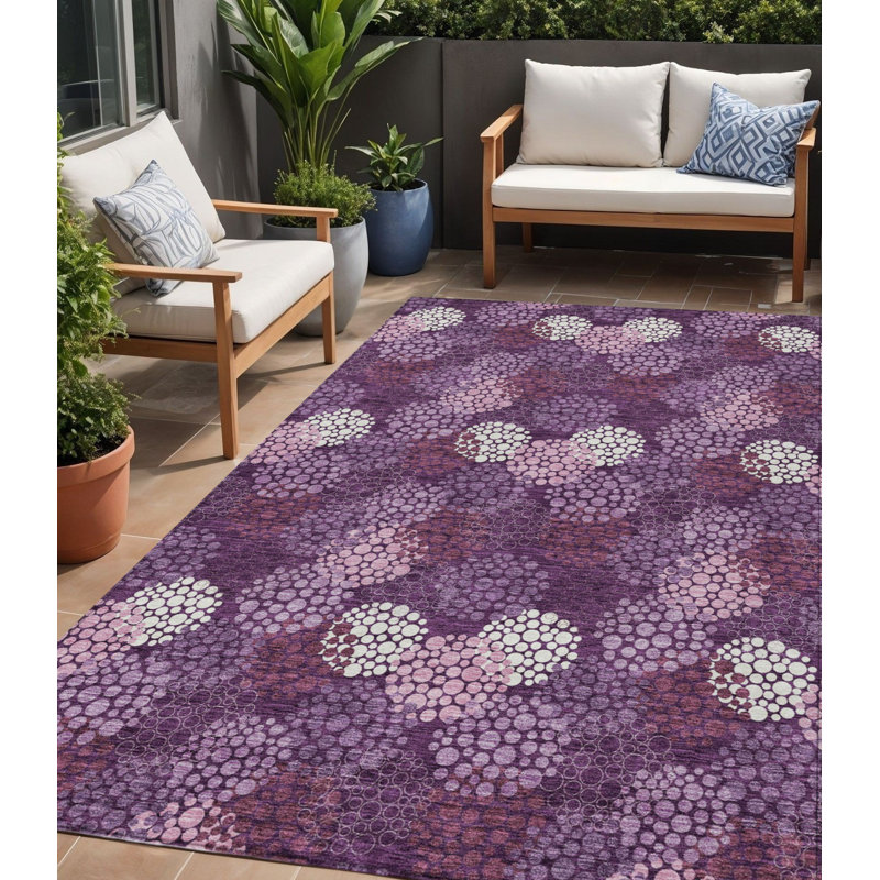 Tapis intérieur lavable à pois aubergine 5 pi x 8 pi ivoire lavande et ivoire