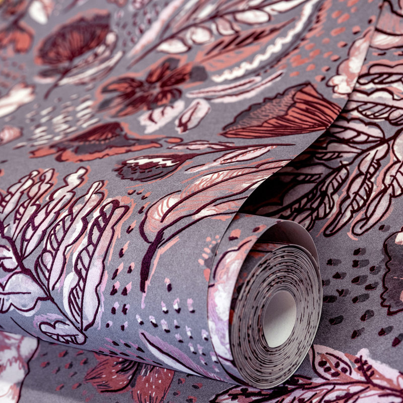 Pepper Embossed Wild Flower Felice Wallpaper Roll, Pink