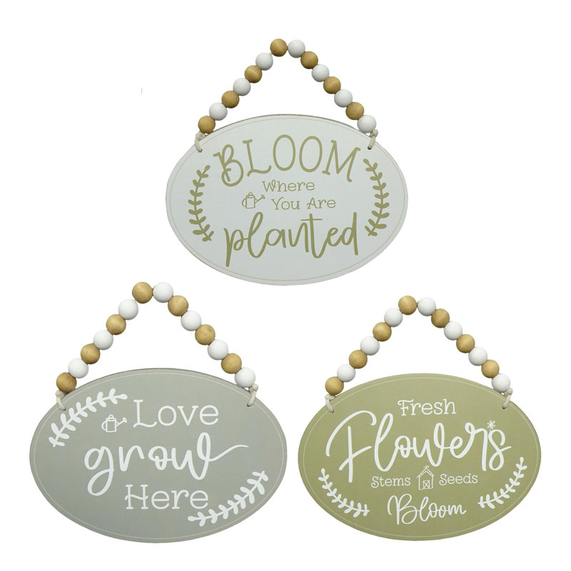 Ensemble de 3 panneaux de jardin ovales multicolores en bois avec perles 9 pi