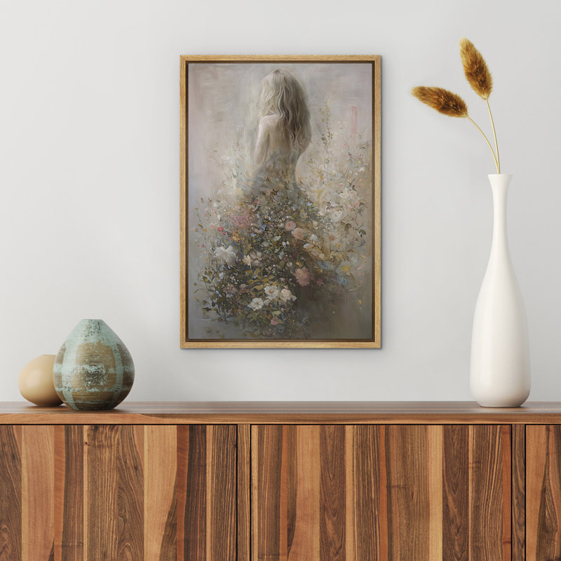 «View Of Her Back and Wildflower Bouquet Elegant», reproduction sur toile encadrée, Naturel, H 36 po x l 24 po