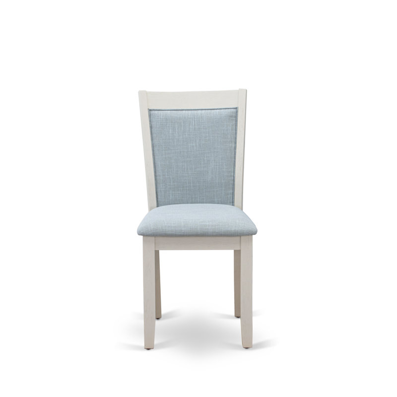 Monza Parsons Dining Chairs - Baby Blue Linen Fabric Padded Chairs, Set of 2, Wirebrushed Linen White, Baby Blue