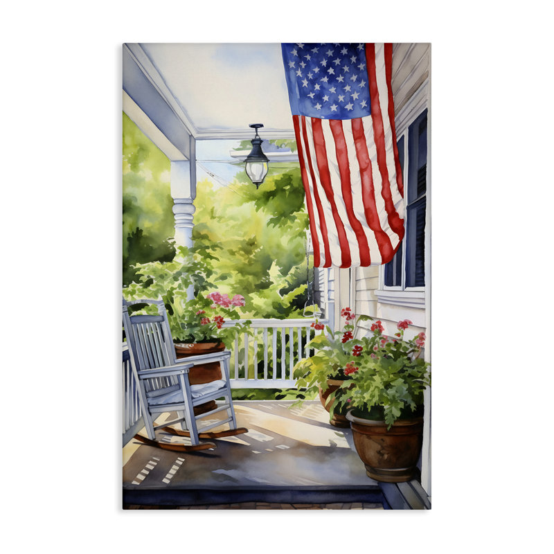 Art mural sur toile Patriotic Summer Porch par Petal Prints Design, 20" H x 30" W