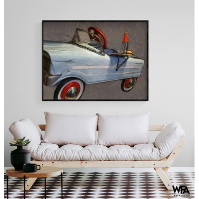 «Tee Bird Pedal Car Angle» par Michelle Calkins, décoration murale de voiture antique, Art mural voiture classique, décor de salle de jeux pour enfants