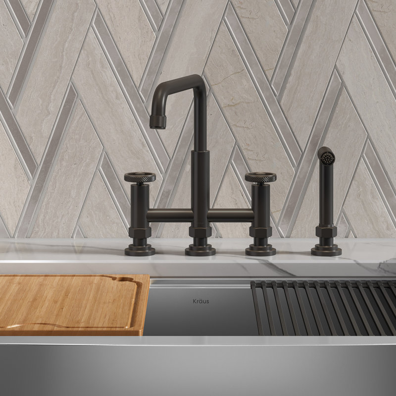 Urbix Bridge Faucet with Side Spray Included, Matte Black/Grey