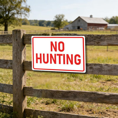 No Hunting Sign - 8 x 12 inch Metal No Hunting or Trespassing Signs for Outdoor Forest, Rural Road, Lake House, Cabin, Waterproof and Fade-resistant