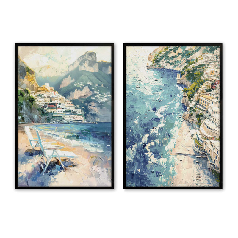 Ensemble de 2 pièces encadrées sur papier "Positano" par Azure Artisanal Studio, Noir satiné, H 15 po x l 24 po x P 1,25 po
