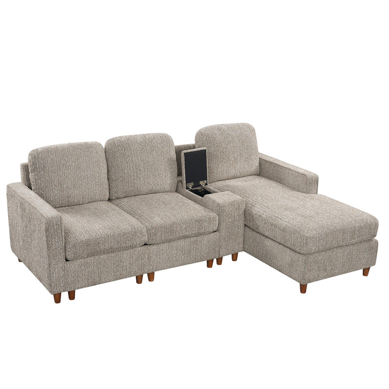 Canapé rembourré l 82 po avec méridienne convertible, Light Brown Chenille