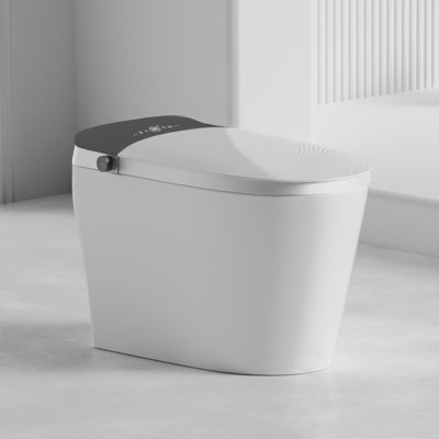 Toilette Smart Bidet avec réservoir intégré, couvercle à ouverture / fermeture automatique, chasse occultante, siège chauffant, lavage à chaud, chasse automatique 1,08GPF, TechHT filtrant, bouclier en mousse, avancée