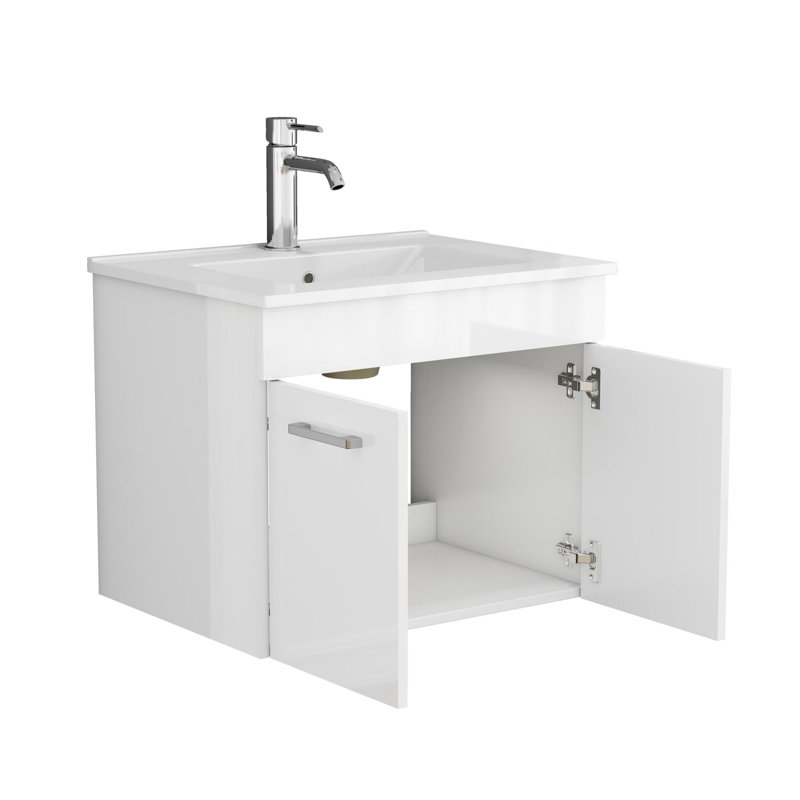 Ensemble de meuble-lavabo mural moderne en MDF blanc brillant