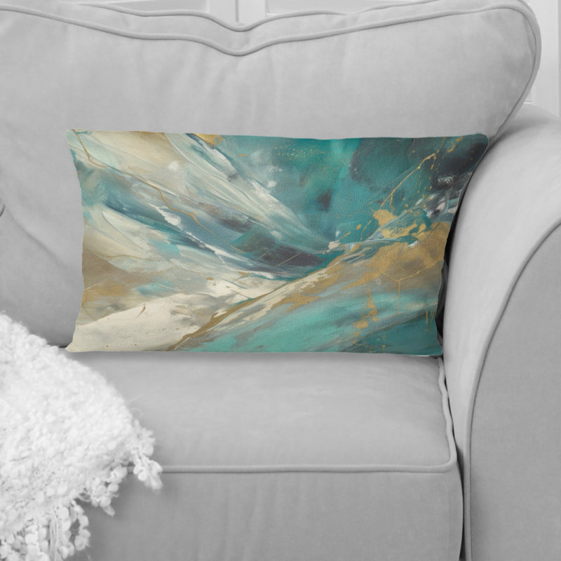 Coussin Golden Hour In Turquoise Waves III - Abstract Printed