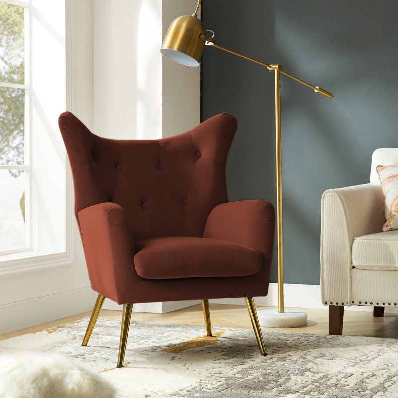 Fauteuil à oreilles 29,25 po Avianna, Burn-brick Velvet
