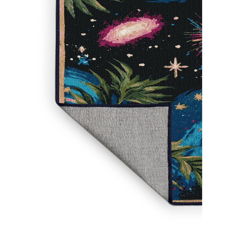 Tapis bleu lavable à la machine, Rond 3 pi
