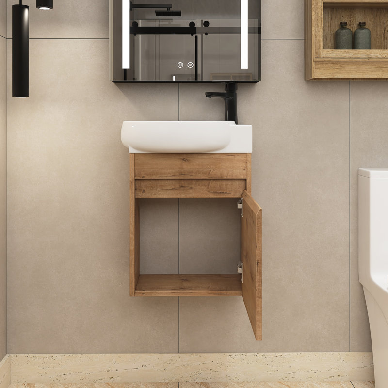 Edgerrin 16 " W Wall Mounted Cloakroom Vanity Bathroom Vanity With Ceramic Top
