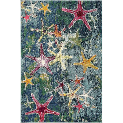 Tapis bleu marine / rose / jaune Trenton