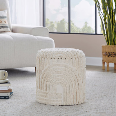 18" Storage Ottoman In Beige Cotton With High Pile Textured Design