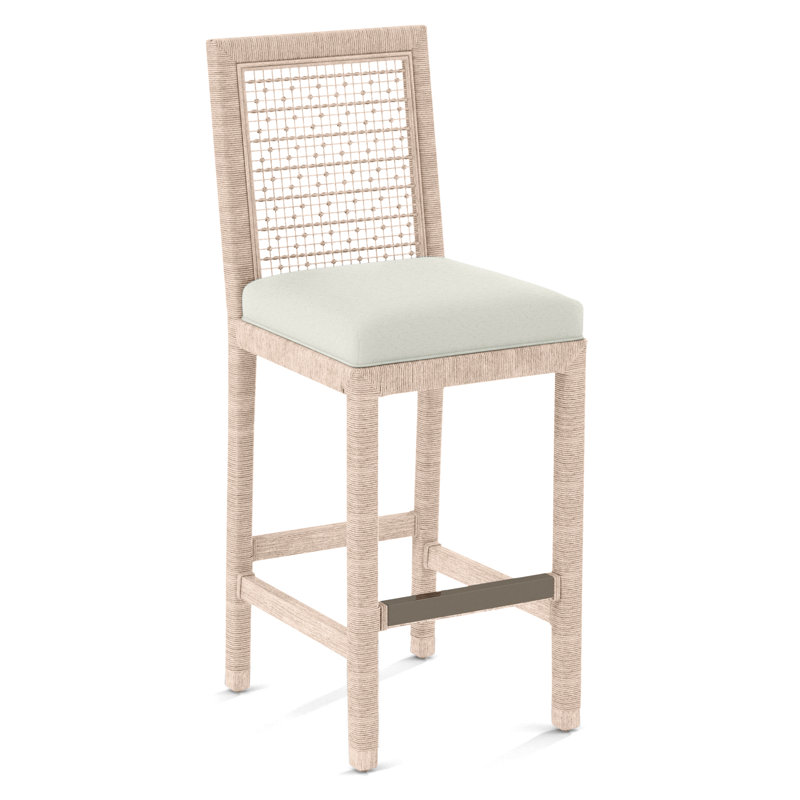 Pine Isle Upholstered Stool, Bisque, White Textured Performance