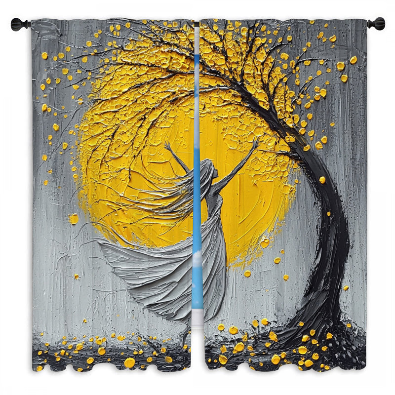 Rideaux de fenêtre à motif de plage jaune - 2 panneaux, L 40 po x L 61 po