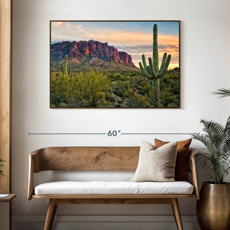 Cactus View II, 46 po x 31 po, Cadre flottant noyer