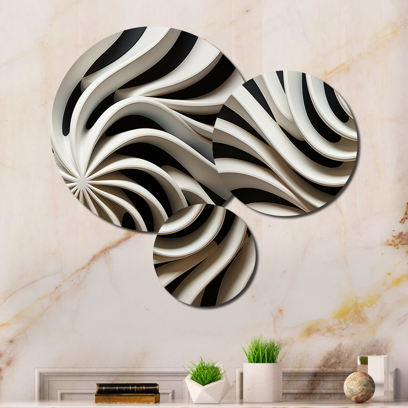 Black White Opt Art In I - Modern Metal Art Print Set