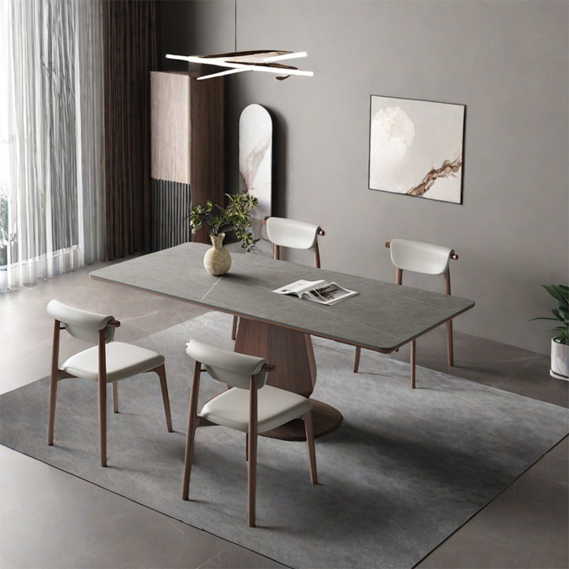 Rectangular rock plate dining table sets, 29.52"H x 62.99"L x 31.49"W