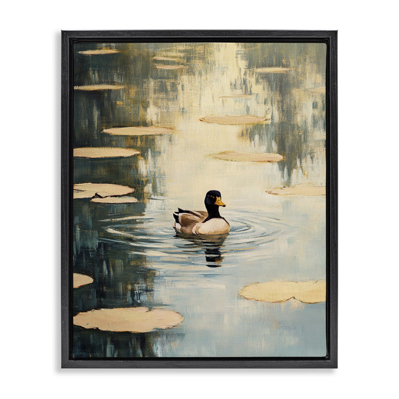 «Lily Pond Duck Floater», art mural par Franklyn Gregory, Cadre flottant noir de jais, H 21 po x l 17 po