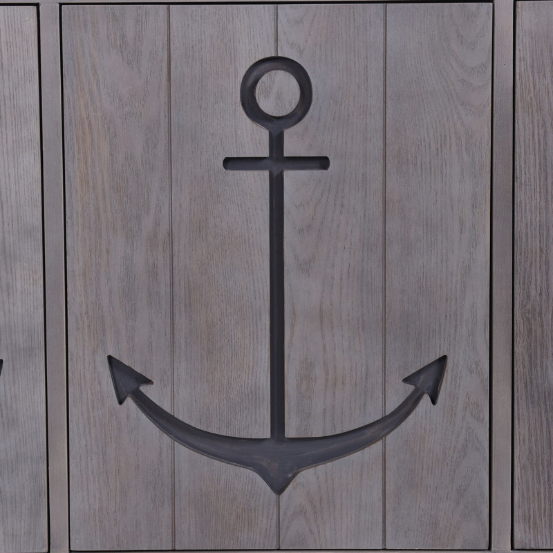Teviston Gray Wood Coastal Sideboard with Anchor Design