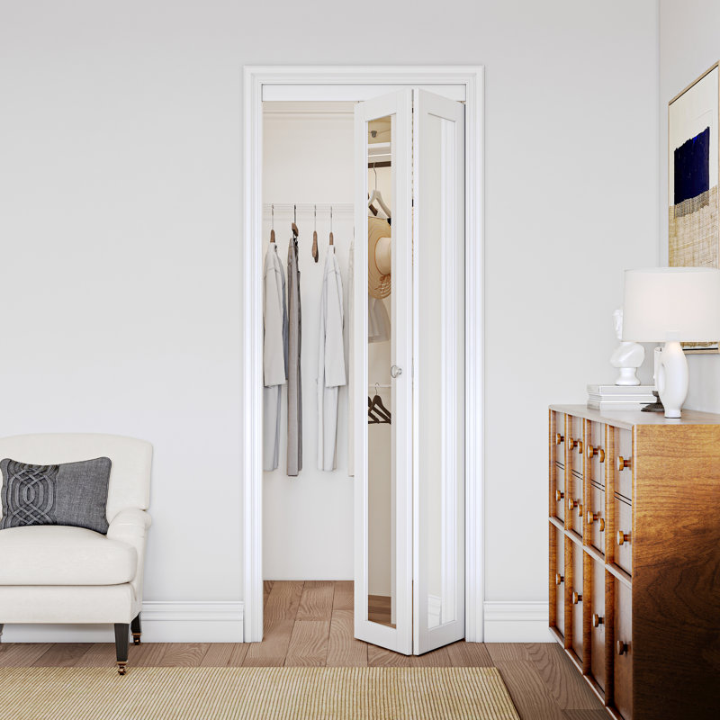 Mirrored Door Solid Manufactured Wood Bi-Fold Door with Installation Hardware Kit(closet,pantry), 32" x 80"