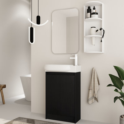  Derwent 23'' Free-standing Single Bathroom Vanity Set with Ceramic Vanity Top and 12'' Wall Bathroom Storage Rack