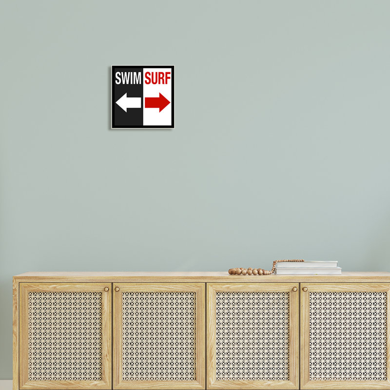 12" Black and White MDF Wood Swim Surf Sign