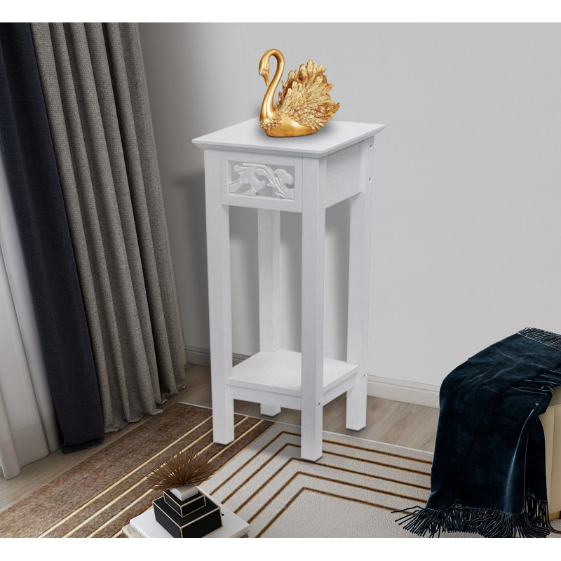 Mcadoo 29.5" H x 11.8" D x 11.8" W End Table, Side Table, Plant Stand with Storage Shelf, White, White