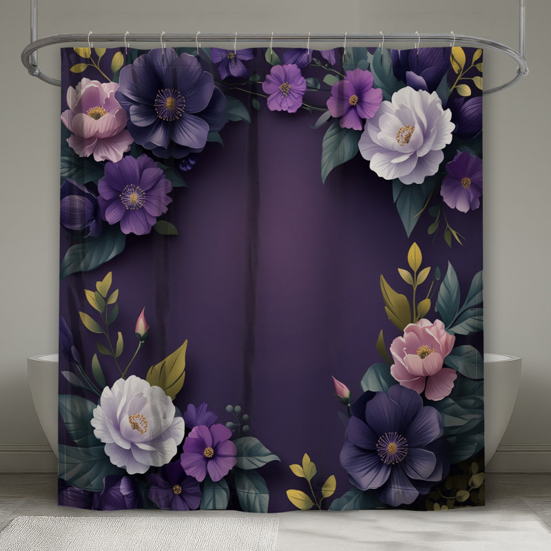 Purple Floral Arrangement Shower Curtains Extra Long, 70in W x 93in H