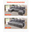 Canapé-lit en U, canapé-lit convertible avec 2 poches latérales, 2 coussins et une méridienne double, canapé-lit coulissant à 6 places avec grande capacité de rangement pour le salon, appartement, structure en métal, gris