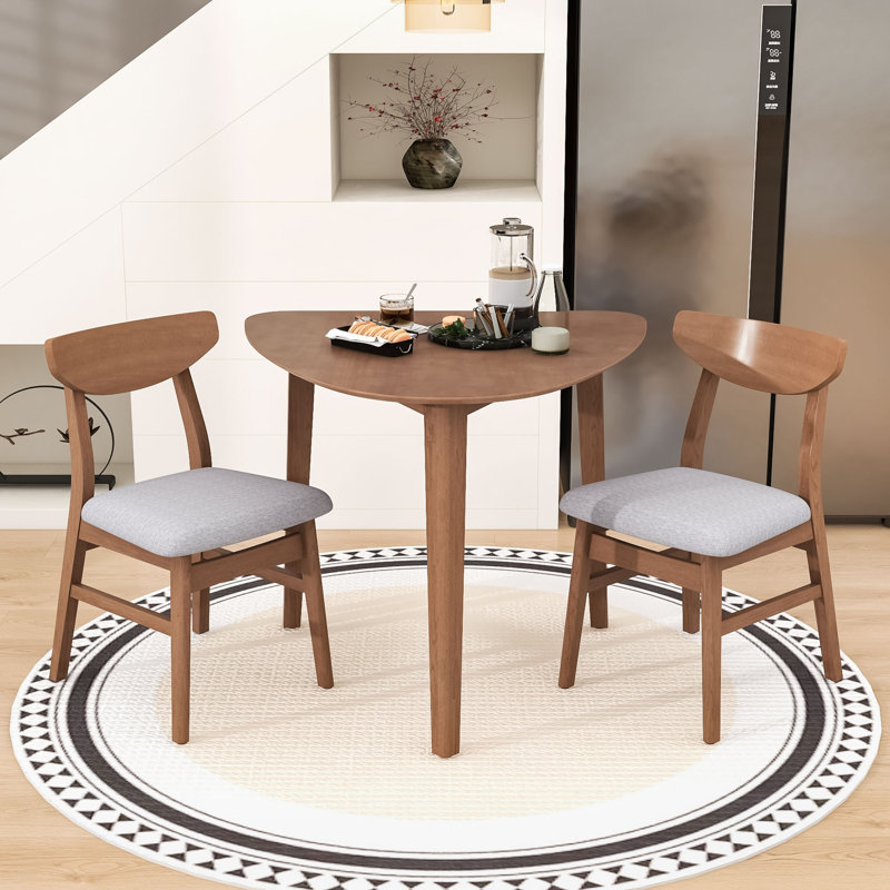 Ensemble de table de salle à manger 3 pièces avec table triangulaire et 2 chaises rembourrées pour le salon, Marron clair