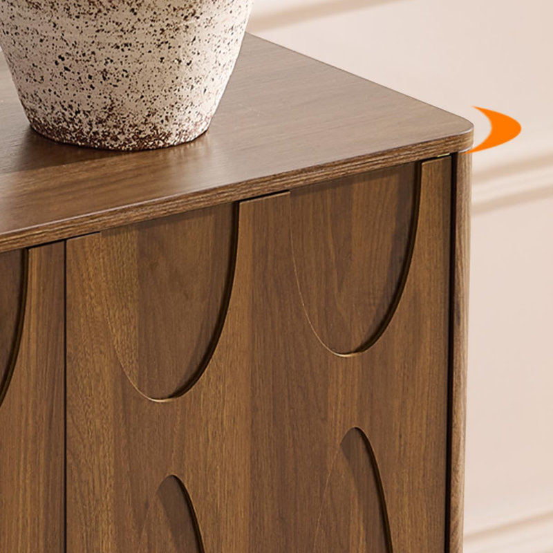 Buffet 31,5 "de largeur Mid-Century moderne avec 2 portes - Armoire de rangement en noyer avec tablette réglable - Conception à pousser - Console d'angle arrondie