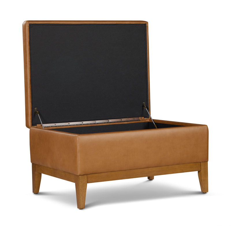 Repose-pieds de rangement en cuir italien véritable brun clair 35 po Zyon