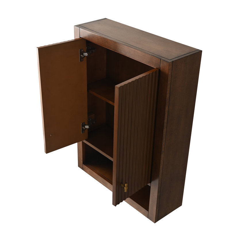 Laval 24" Wall Mounted Bathroom Storage Cabinet with 2 Doors, Adjustable Shelf and Open Shelf, Brushed Gold, Walnut