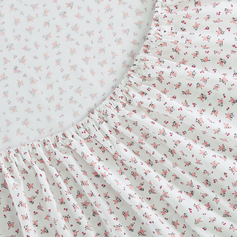 Ensemble de draps en coton percale Betsey Johnson, Ensemble de drap pour lit très grand avec drap-ho, Baby Buds Pink